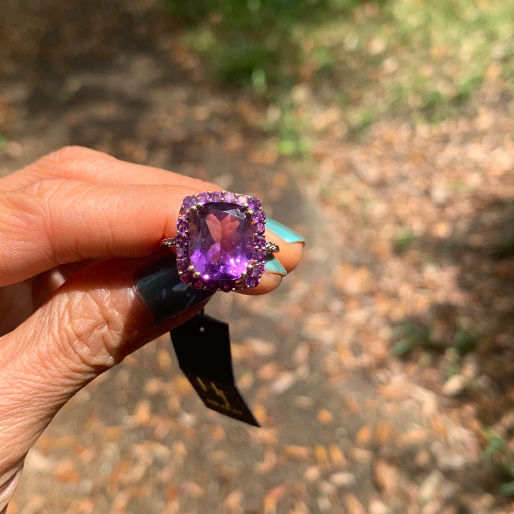 14K Gold with Amethyst and Diamond Ring